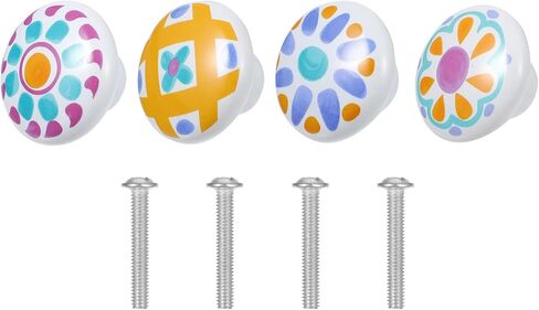 4pcs Cartoon Round Knob Wardrobe Door Handles Ceramic Single Hole Drawer Pulls Room Furniture Accessories Cute Cabinet Hardware Set in Saudi Arabia