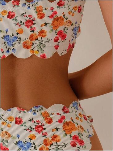 Women's Floral Bandeau Bikini Set Scallop Tie Front Bathing Suit Two Piece Swimsuit in Saudi Arabia