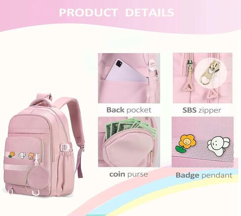 Cute Backpack for Teen Girls Boys, Aesthetic Laptop Bookbag for College High Middle School Student Women, Pink in Kuwait