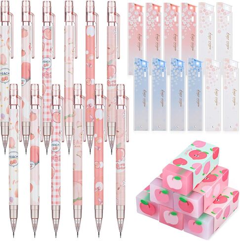 مجموعة هدايا قلم رصاص ميكانيكية من Breling 30 قطعة من أقلام الرصاص الميكانيكية باللون الوردي Valentine Kawaii Peach 12 قلم رصاص ياباني ميكانيكي 6 ممحاة خوخية لطيفة 12 أنبوب HB يمكن إعادة ملئها في اليوم الأول من هدية مكتب المدرسة (0.5 مم) in Saudi Arabia
