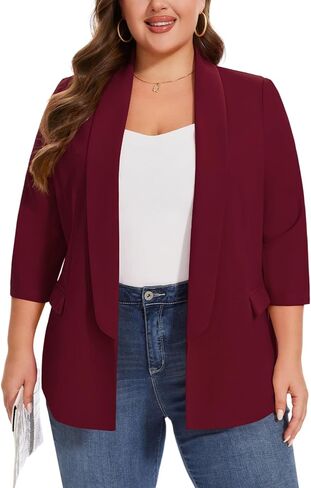 Plus Size Blazers for Women Business Casual 3/4 Sleeve Open Front Cardigan Suit Jacket Blazer with Pockets in Kuwait