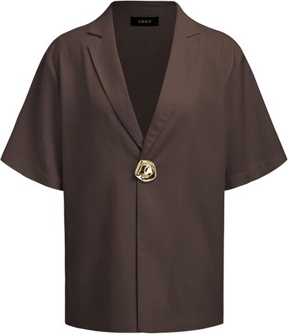 CIDER Blazers for Women Linen Blazer Collar Metal Button Oversized Short Sleeve Jacket Business Casual in Saudi Arabia