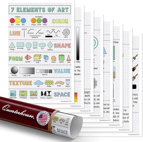 Elements of Art Poster Set, Art Classroom Learning Materials for K-12 Students and Teachers, Set of 8, 12 x 18 Inches, Extra Durable in Kuwait