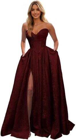 Strapless Satin Prom Dresses Long 2026 Sarin Corset Formal Evening Ball Gown with Slit in Saudi Arabia