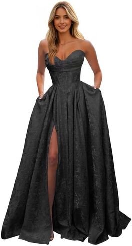 Strapless Satin Prom Dresses Long 2026 Sarin Corset Formal Evening Ball Gown with Slit in Saudi Arabia