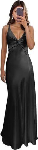 Silk Satin Bridesmaid Dresses Long Spaghetti Straps Corset Prom Dress V-Neck Pleated Formal Dress in Saudi Arabia