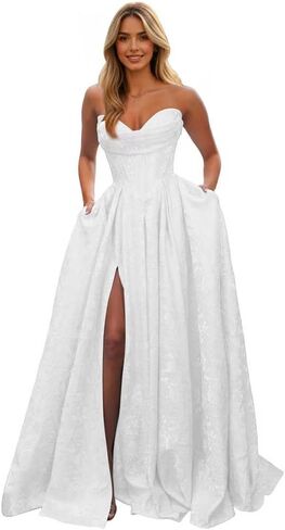 Strapless Satin Prom Dresses Long 2026 Sarin Corset Formal Evening Ball Gown with Slit in Saudi Arabia