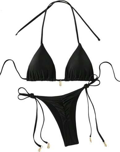 Fanuerg Women Halter Stirng Triangle Bikini Sets Sexy Swimwear Two Piece Swimsuit Tie Side Thong Bathing Suit in Kuwait