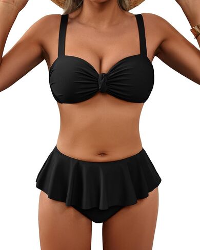 XUNYU High Waisted Bikini Sets for Women Ruffle Swimsuits with Skirt Two Piece Bathing Suit Triangle Top Swimwear Cute 2026 in Saudi Arabia