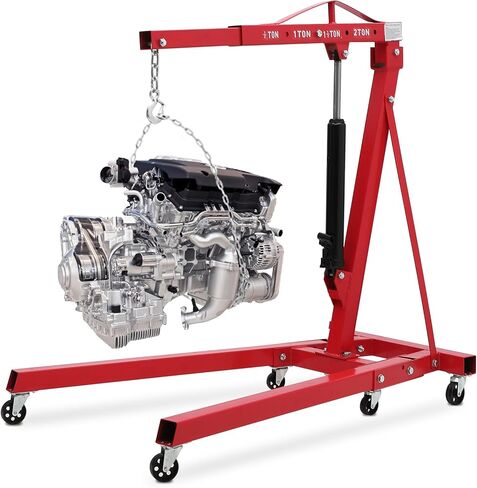 2 Ton Engine Hoist, Hydraulic Folding Cherry Picker, Heavy Duty 4400Lbs with Lever & 6 Casters for Workshop Garage Warehouse in Kuwait