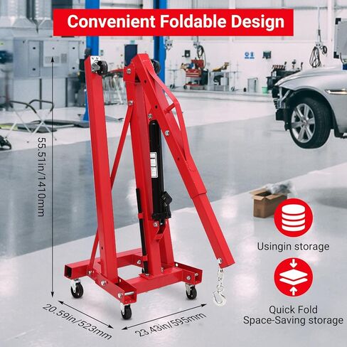 2 Ton Engine Hoist, Hydraulic Folding Cherry Picker, Heavy Duty 4400Lbs with Lever & 6 Casters for Workshop Garage Warehouse in Kuwait
