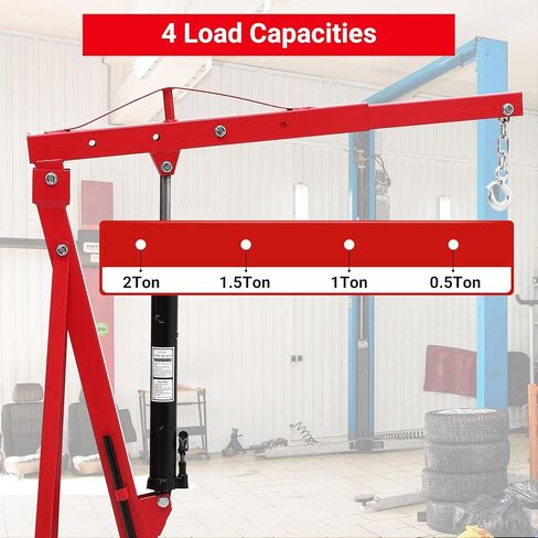 2 Ton Engine Hoist, Hydraulic Folding Cherry Picker, Heavy Duty 4400Lbs with Lever & 6 Casters for Workshop Garage Warehouse in Kuwait