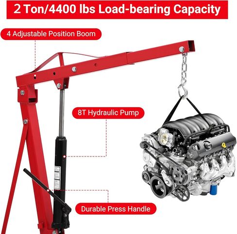 2 Ton Engine Hoist, Hydraulic Folding Cherry Picker, Heavy Duty 4400Lbs with Lever & 6 Casters for Workshop Garage Warehouse in Kuwait