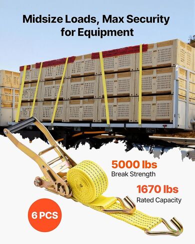 VEVOR 6 عبوات من أشرطة السقاطة مقاس 2 × 15 بوصة مع خطاف J مزدوج، قوة كسر 5000 رطل، حقيبة حمل، ربط للأسفل للتحرك، المقطورات، الدراجات النارية، قوارب الكاياك، سقف السيارة in Saudi Arabia