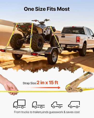 VEVOR 6 عبوات من أشرطة السقاطة مقاس 2 × 15 بوصة مع خطاف J مزدوج، قوة كسر 5000 رطل، حقيبة حمل، ربط للأسفل للتحرك، المقطورات، الدراجات النارية، قوارب الكاياك، سقف السيارة in Saudi Arabia