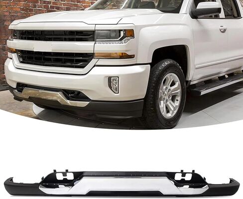Front Bumper Valance & Chrome Skid Plate Set Fit For 2016 2017 2018 2019 Chevy Silverado 1500 With Tow Hook Holes, OE Replace for 84029815,23243083 (16-19) in Saudi Arabia