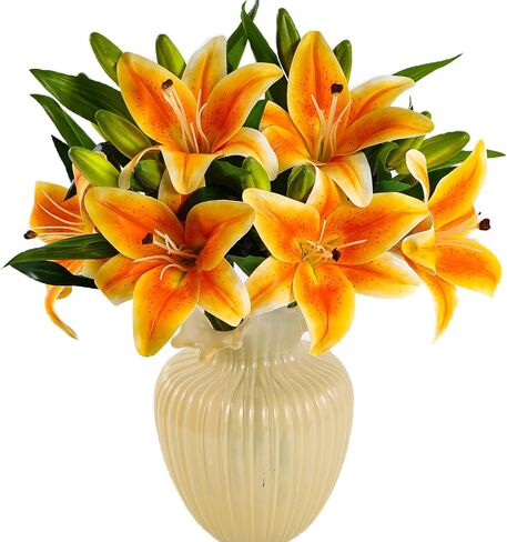كابينة كيمورا 6 قطع من زهور زنبق النمر الاصطناعية زنابق زائفة ذات ملمس حقيقي مع سيقان نباتات باقة صناعية لحفلات الزفاف وترتيبات الزهور وطاولة المنزل المركزية وديكور المكتب (وردي) in Kuwait