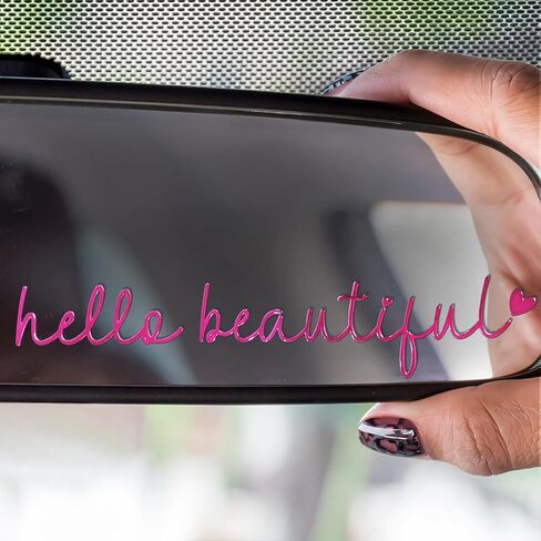 ملصق مرآة جميل من 3PCSHello - ملصق مرآة معدنية للرؤية الخلفية للنساء، هدية رائعة لإكسسوارات السيارة لها، سهل الاستخدام، متين وأنيق (فوشيا) in Kuwait