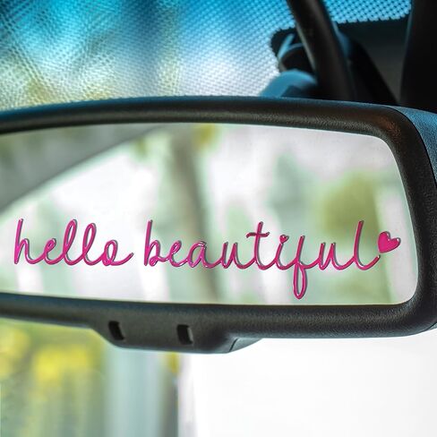 ملصق مرآة جميل من 3PCSHello - ملصق مرآة معدنية للرؤية الخلفية للنساء، هدية رائعة لإكسسوارات السيارة لها، سهل الاستخدام، متين وأنيق (فوشيا) in Kuwait