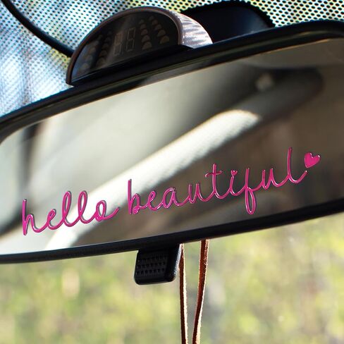 ملصق مرآة جميل من 3PCSHello - ملصق مرآة معدنية للرؤية الخلفية للنساء، هدية رائعة لإكسسوارات السيارة لها، سهل الاستخدام، متين وأنيق (فوشيا) in Kuwait