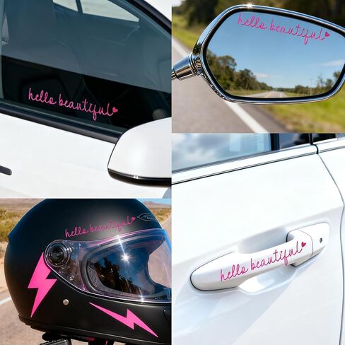 ملصق مرآة جميل من 3PCSHello - ملصق مرآة معدنية للرؤية الخلفية للنساء، هدية رائعة لإكسسوارات السيارة لها، سهل الاستخدام، متين وأنيق (فوشيا) in Kuwait