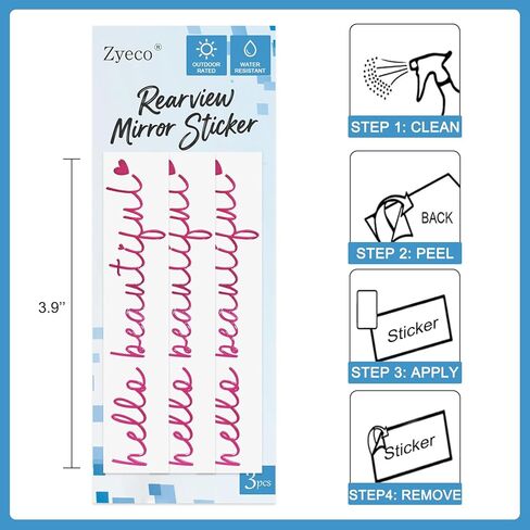 ملصق مرآة جميل من 3PCSHello - ملصق مرآة معدنية للرؤية الخلفية للنساء، هدية رائعة لإكسسوارات السيارة لها، سهل الاستخدام، متين وأنيق (فوشيا) in Kuwait