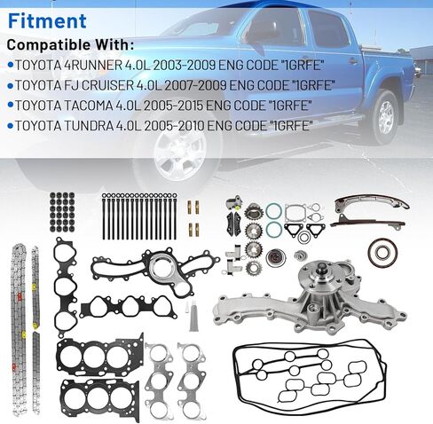 1GR-FE Head Gasket Set 4.0 with Timing Chain Kit & Water Pump Fit for Toyota 4Runner Tacoma Tundra FJ Cruiser 2003-2015 DOHC 1GRFE Replaces 1610009471 170-3940 in Kuwait