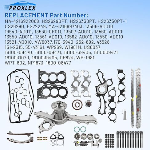 1GR-FE Head Gasket Set 4.0 with Timing Chain Kit & Water Pump Fit for Toyota 4Runner Tacoma Tundra FJ Cruiser 2003-2015 DOHC 1GRFE Replaces 1610009471 170-3940 in Kuwait