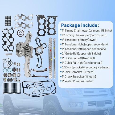 1GR-FE Head Gasket Set 4.0 with Timing Chain Kit & Water Pump Fit for Toyota 4Runner Tacoma Tundra FJ Cruiser 2003-2015 DOHC 1GRFE Replaces 1610009471 170-3940 in Kuwait