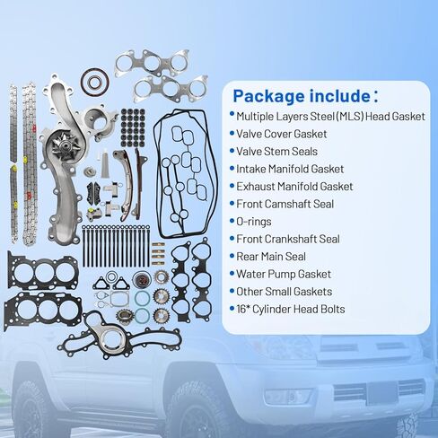 1GR-FE Head Gasket Set 4.0 with Timing Chain Kit & Water Pump Fit for Toyota 4Runner Tacoma Tundra FJ Cruiser 2003-2015 DOHC 1GRFE Replaces 1610009471 170-3940 in Kuwait