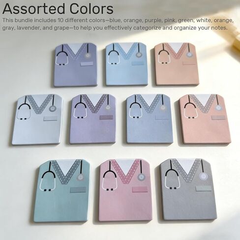 Nurse's Uniform-Shaped Sticky Notes - 10-Pack Assorted Colors Self-Adhesive Memo Pads for Nursing Essentials, 200 Sheets Medical Themed Memo Pad, Personality Stationery in Kuwait