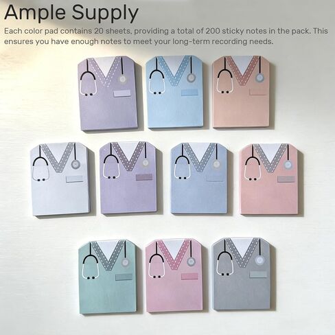 Nurse's Uniform-Shaped Sticky Notes - 10-Pack Assorted Colors Self-Adhesive Memo Pads for Nursing Essentials, 200 Sheets Medical Themed Memo Pad, Personality Stationery in Kuwait