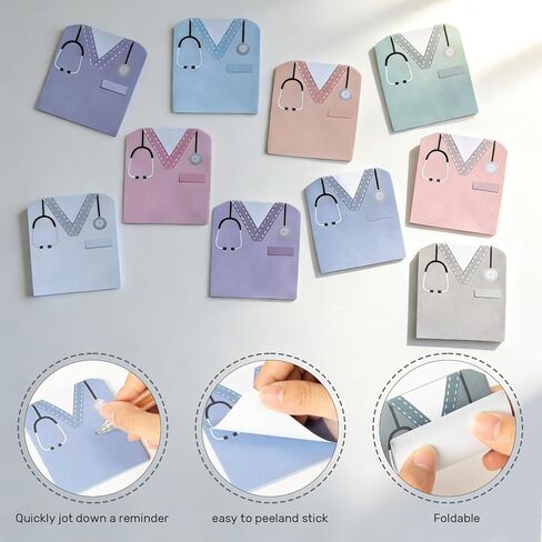 Nurse's Uniform-Shaped Sticky Notes - 10-Pack Assorted Colors Self-Adhesive Memo Pads for Nursing Essentials, 200 Sheets Medical Themed Memo Pad, Personality Stationery in Kuwait