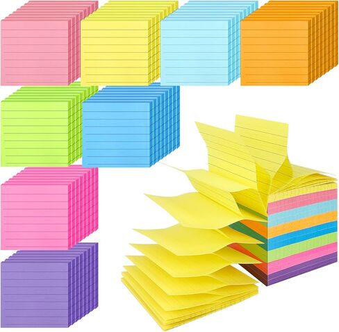 64 Pads Pop Up Sticky Notes Accordion Sticky Notes 3x3 Refills Lined 8 Bright Color Post Stickies Bulk Sticky Note with Lines Colorful Popup Notes for Dispenser, Home, Office, School, Meeting, Work in Kuwait