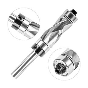 Flush Trim Router Bit, 1/2 inch Cutting Dia with 1/4 inch Shank 1 Inch Cutting Length Solid Tungsten Carbide Pattern Template Woodworking Tool Top & Bottom Bearing for Woodwork Triming, 85+Hardness