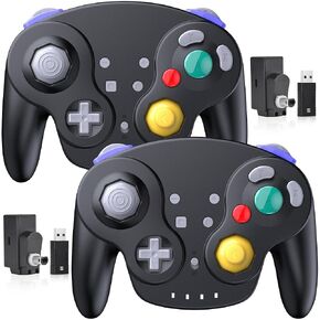 2 Pack 2.4 GHz Wireless NGC Switch Online Controller, GameCube & USB Receiver, Compatible with GameCube/Switch, Windows PC iOS Mac Raspberry Pi Steam (Rechargeable) (Plug and Play) (Vibration) Black