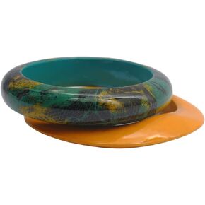 Dynamic Veil - Statement-piece of Wooden-Bangle Spray-Painted through French Floral Design Fabric Lace in Algiers Blue & Dandelion Yellow Colors from Glam Veil Collection by Pure Hands