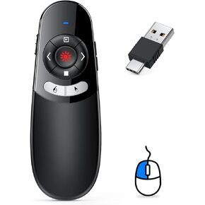 Physical and Digital Pointer Presentation Clicker for Powerpoint Presentations,2 in 1 USB A and USB C Wireless Presenter Remote with Highlighting Magnifier for LED LCD Screen