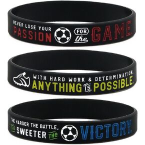 Inkstone Soccer Silicone Wristbands with Motivational Sayings (6-pack) - Soccer Bracelets Jewelry Gifts