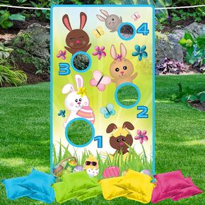 ArtCreativity Easter Bean Bag Toss Game - Complete Set with Large Easter Banner, 12 Bean Bags, and Hanging String - Easter Games for Kids Ages 3 Plus - Unique Easter Party Decorations