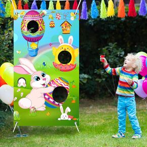 Easter Toss Game with 4 Bean Bags Spring Easter Egg Bunny Toss Games for Teens and Adults, Easter Indoor Outdoor Toss Game for Easter Decorations Family School Party Supplies