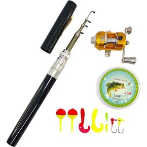 Portable Pocket Telescopic 38inch Mini Pen Fishing Rod and Reel Combos, Small Pen Fishing Pole with Reel Line Bait Hook, for River, Lake, Ice Fishing and So On