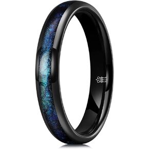 THREE KEYS JEWELRY 4mm Wedding Band for Women Men Black Plated Tungsten Ring with Blue-Green Sparkling Quicksand