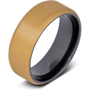Manly Bands | The Gilded | Mens Wedding Band with Gold Cerakote | Ring Sizes 5-17 | 8mm Width | Unique Mens Wedding Ring | Ceramic Black Mens Wedding Band with Gold | Mens Comfort Fit Wedding Band