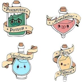 4PCs Cartoon Colorful Potion Bottle Enamel Pin Magic Potion Brooch Lab Heart Love Flask Brooch Mental Badge Pin Witchcraft Wizardry Badge Pin Set Backpack Bag Hat Accessories Boys Girls Students