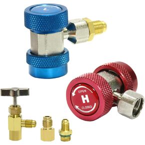 قابل للتعديل R134A محول تركيب 1/4 بوصة SAE HVAC صمام موزع التبريد مع صمام الصنبور فتاحة الزجاجات عالية منخفضة محول التيار المتردد المناسب