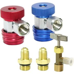 AC R134A Adjustale Qucik Coupler Adapter 1/4 Inch Male Flare Tank Adapter Qucik Connector for for HVAC High Low Connector