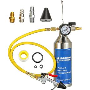 AC Flush Kit, Auto air Conditioning Pipeline Cleaning Tool Set,R134A R12 R22 R404 R410A AC System Flush Kit Air Fittings and Hose