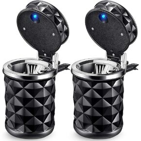 2 Pieces Car Cup Holder with Lid Car Cylinder Portable with Blue Led Light Cylinder Stand Cylinder Cup Holder Mini Car Trash Can for Most Car Cup Holder