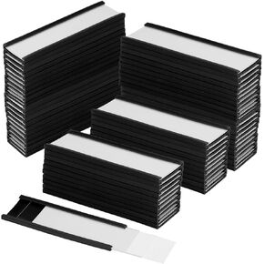 100 Pack Magentic Label Holders, 1x3 inch C Channel Magentic Label Holders with Paper Inserts and Clear Plastic Protectors, Magnetic Data Card Holders File Cabinet Labels for Metal Racks Shelves